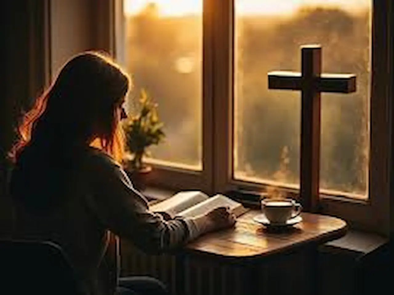 Christian praying and reading the Bible to understand faith in Christianity, strengthen trust in God, and grow spiritually through biblical teachings.